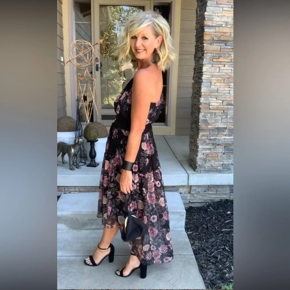 One Shoulder High Low Floral Dress - Picture 3 of 15